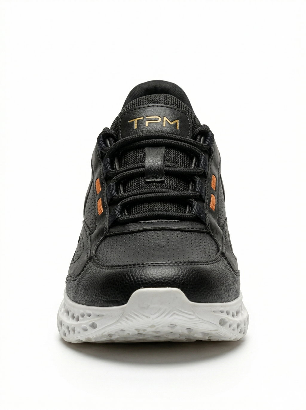 Black and white 3D-printed leather sneaker front view