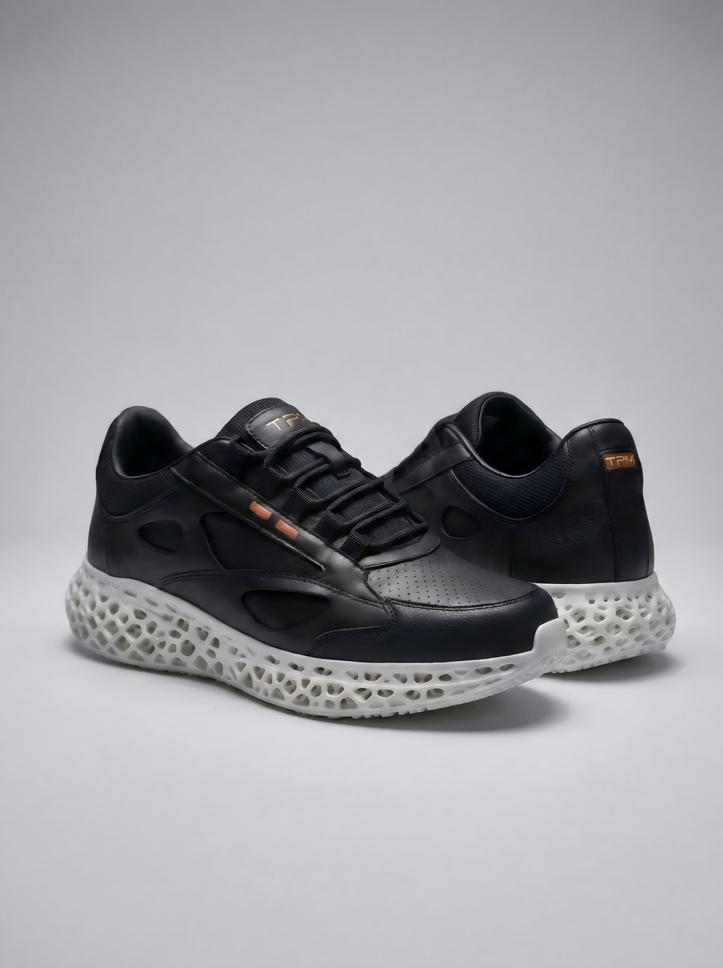 P001 black and white 3D-printed leather sneaker detail asset 44