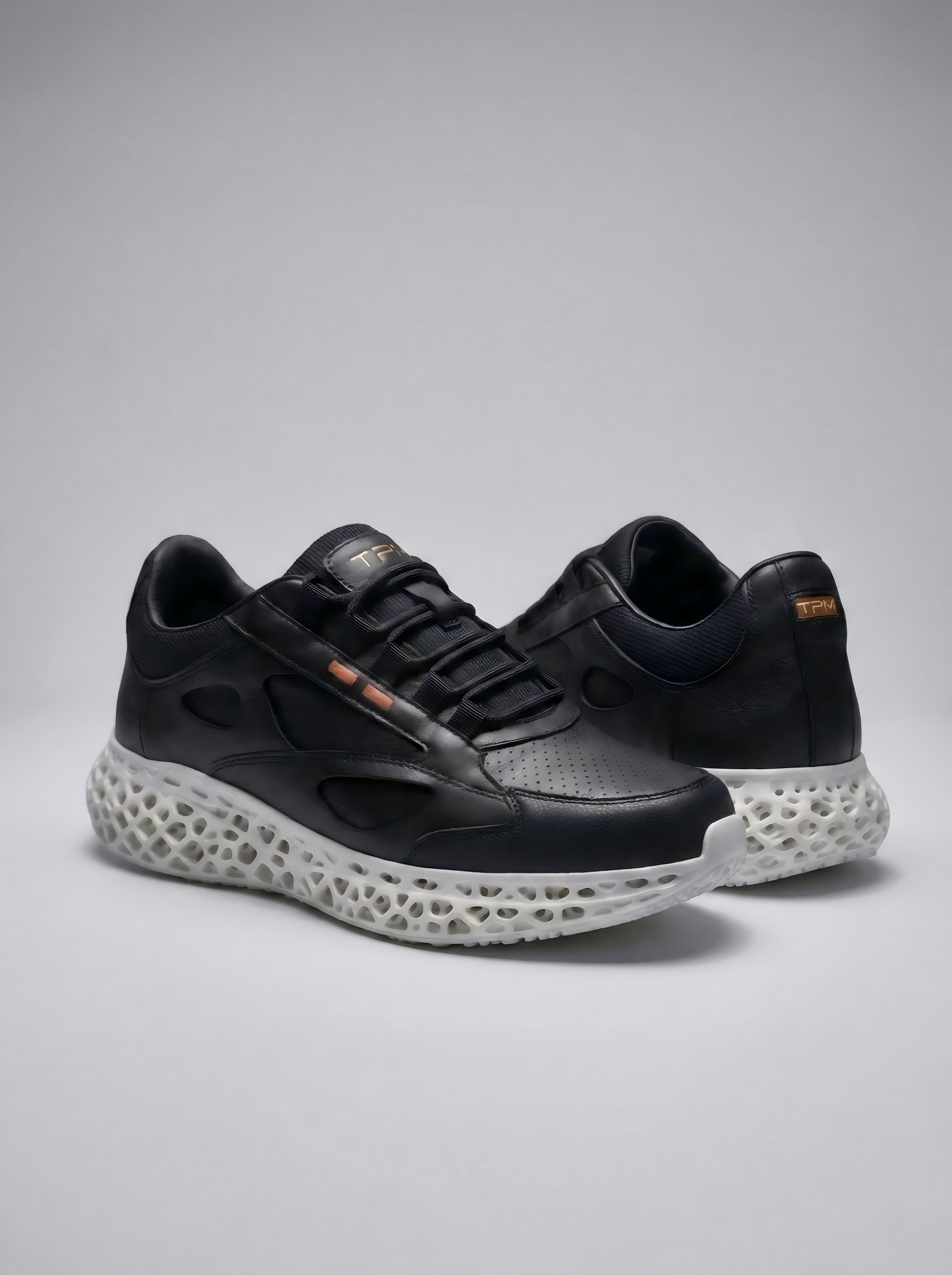 P001 black and white 3D-printed leather sneaker detail asset 44