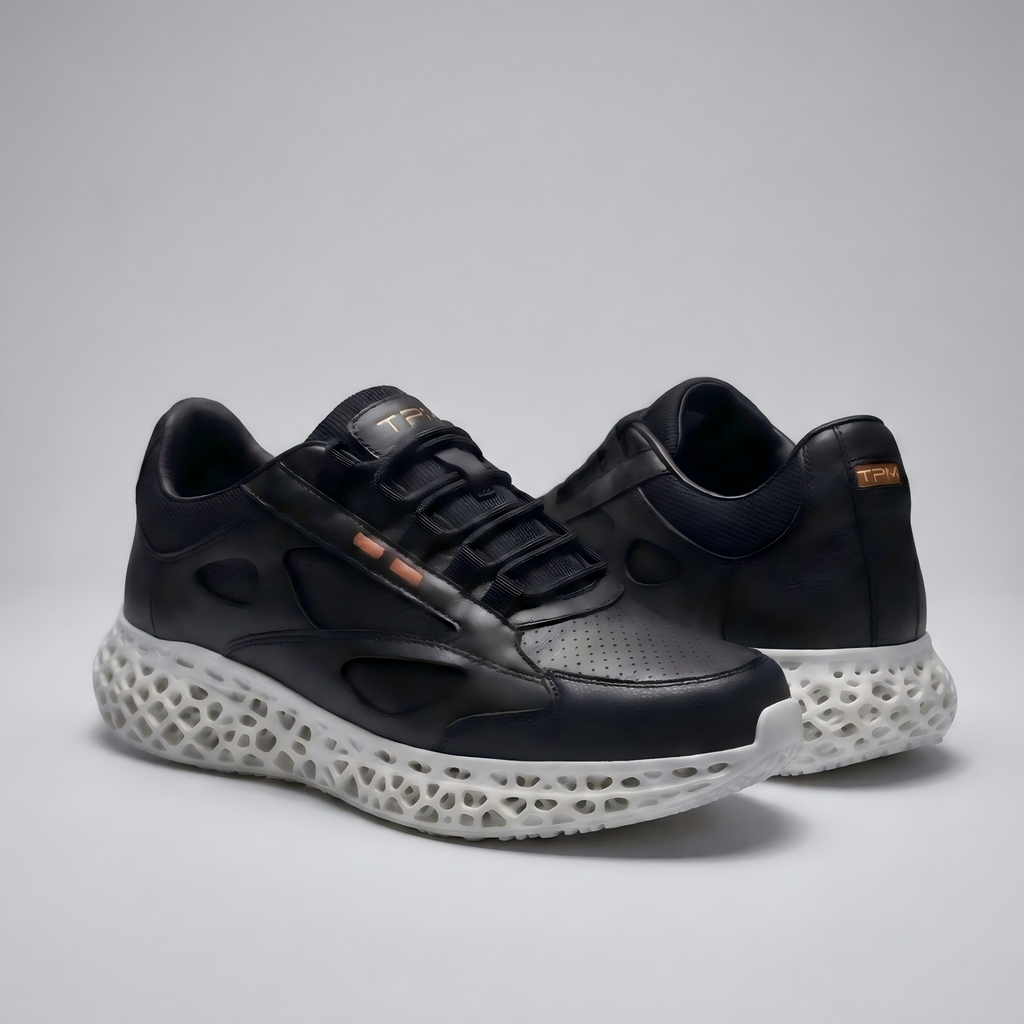P001 black and white 3D-printed leather sneaker detail asset 45