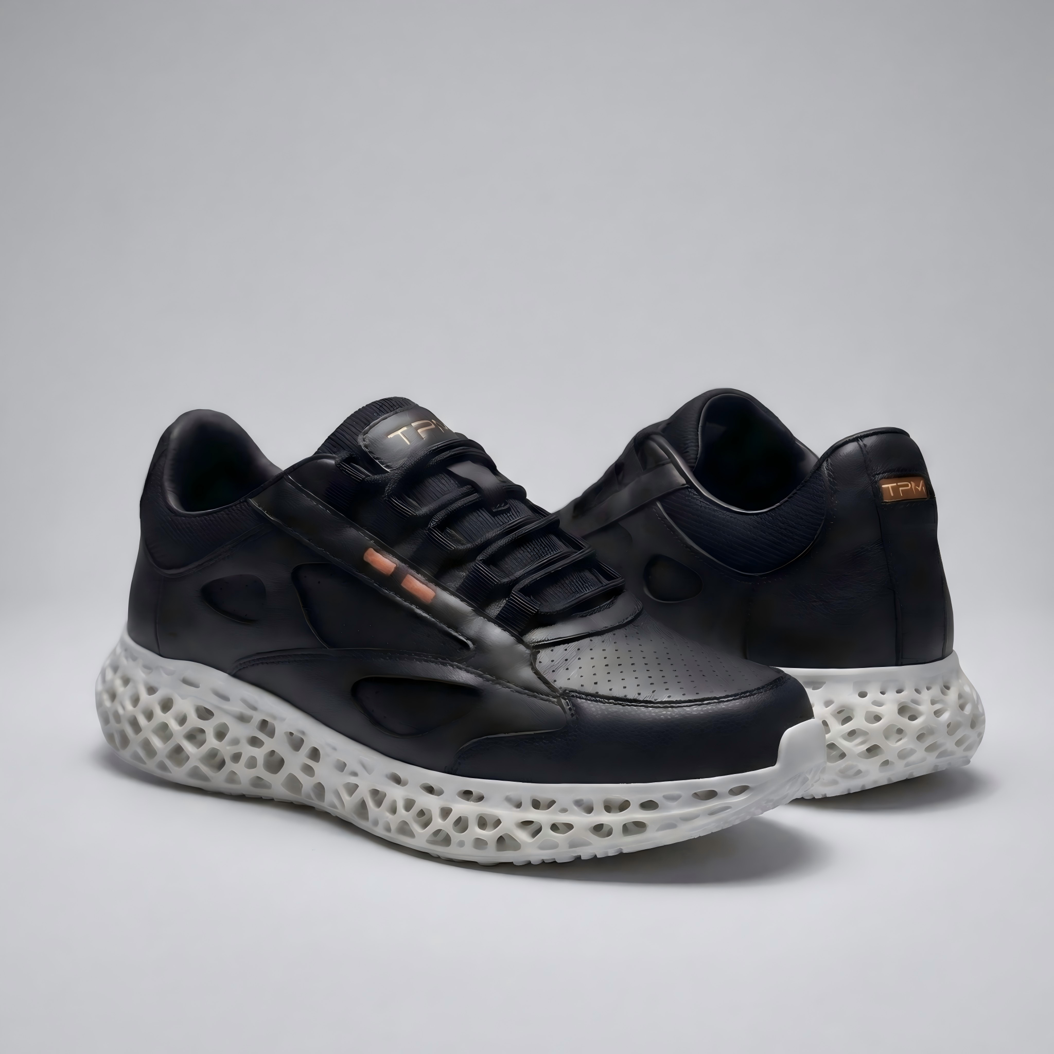 P001 black and white 3D-printed leather sneaker detail asset 45