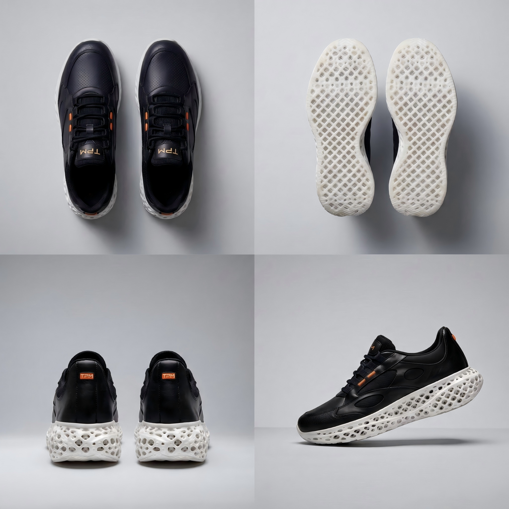 P001 black and white 3D-printed leather sneaker detail asset 46