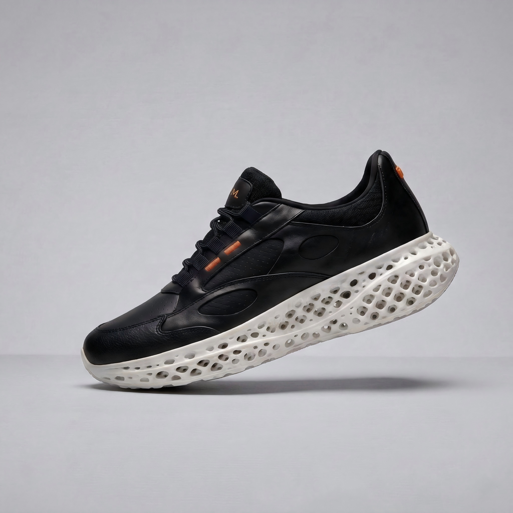 P001 black and white 3D-printed leather sneaker detail asset 48