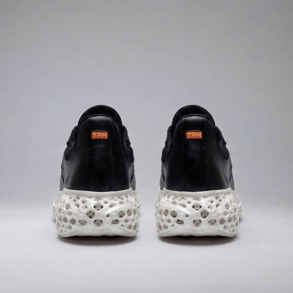 P001 black and white 3D-printed leather sneaker detail asset 49
