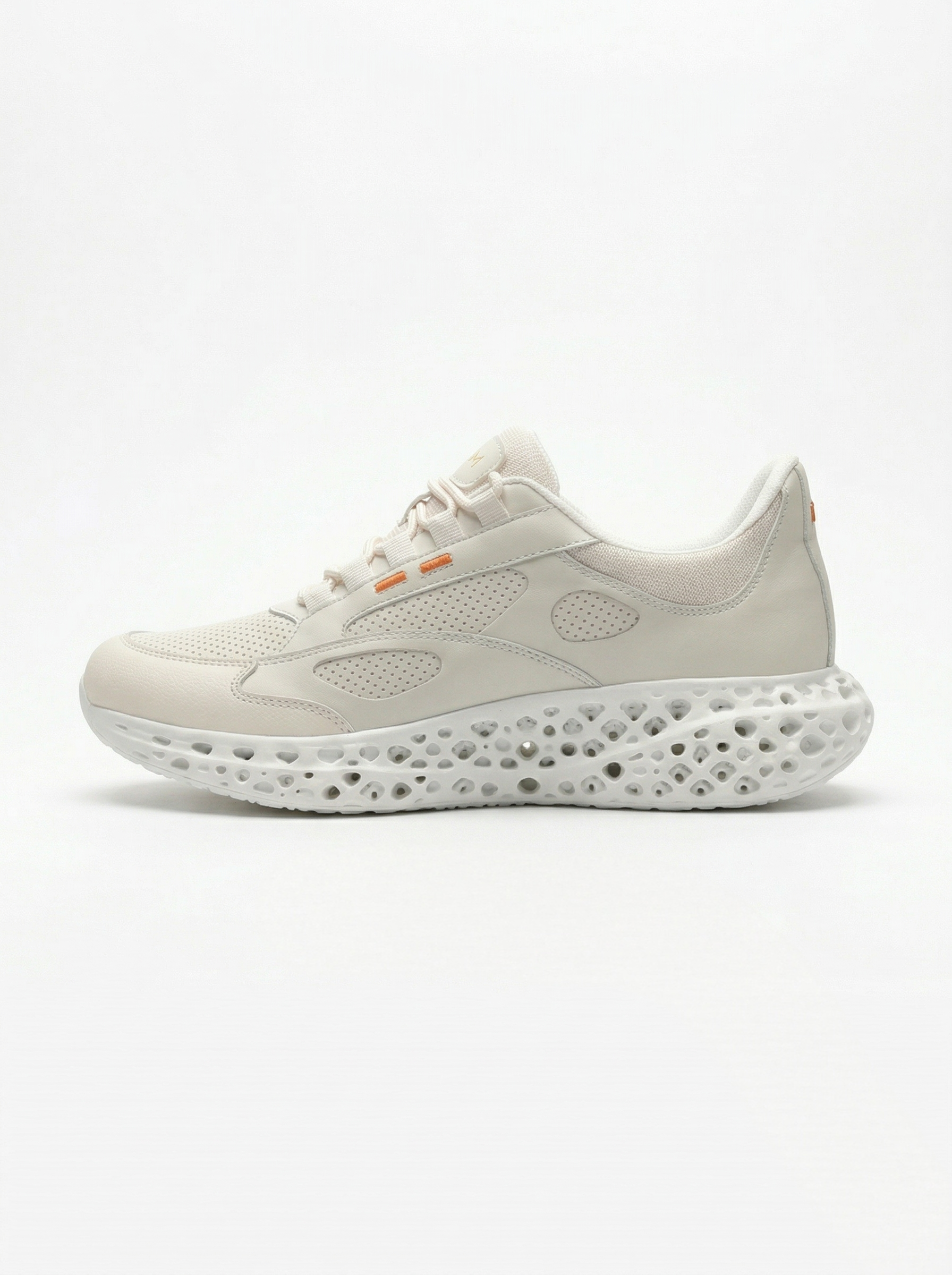 Beige and white 3D-printed leather sneaker side view