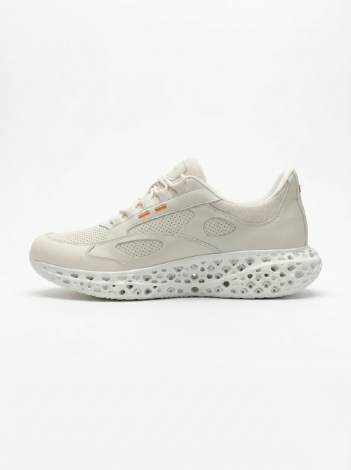 Beige and white 3D-printed leather sneaker side view