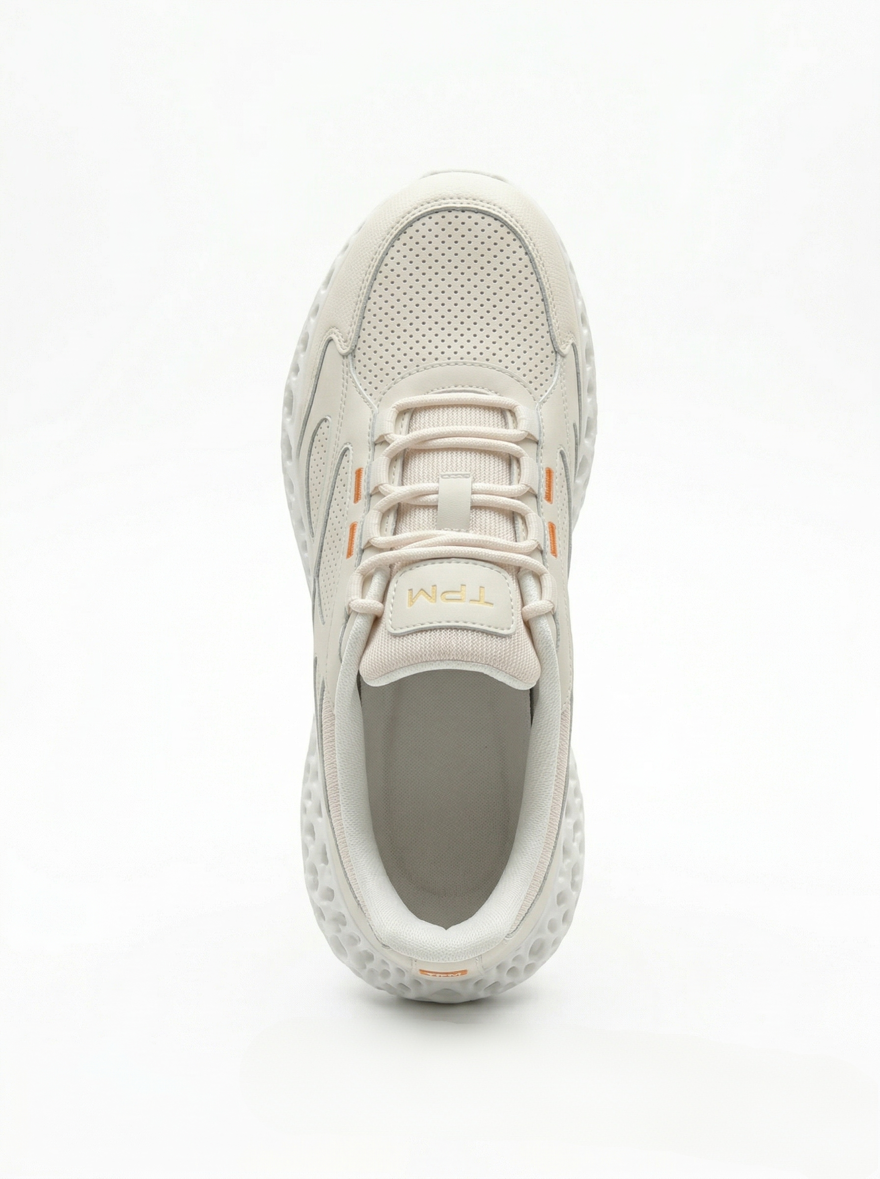Beige and white 3D-printed leather sneaker top view