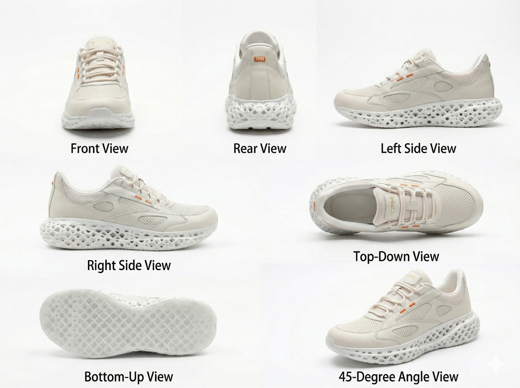 Beige and white 3D-printed leather sneaker multi-angle view