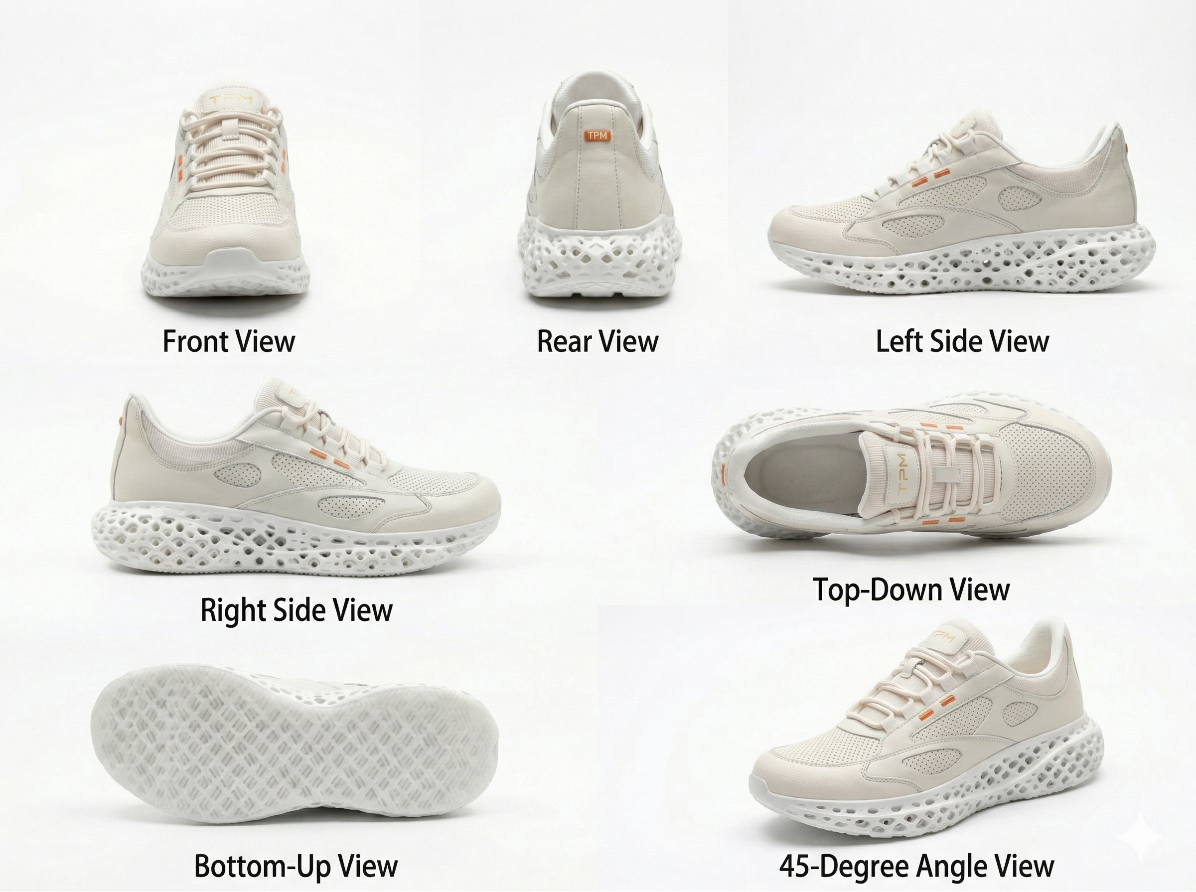 Beige and white 3D-printed leather sneaker multi-angle view