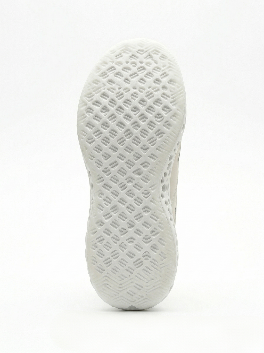 Beige and white 3D-printed leather sneaker outsole view