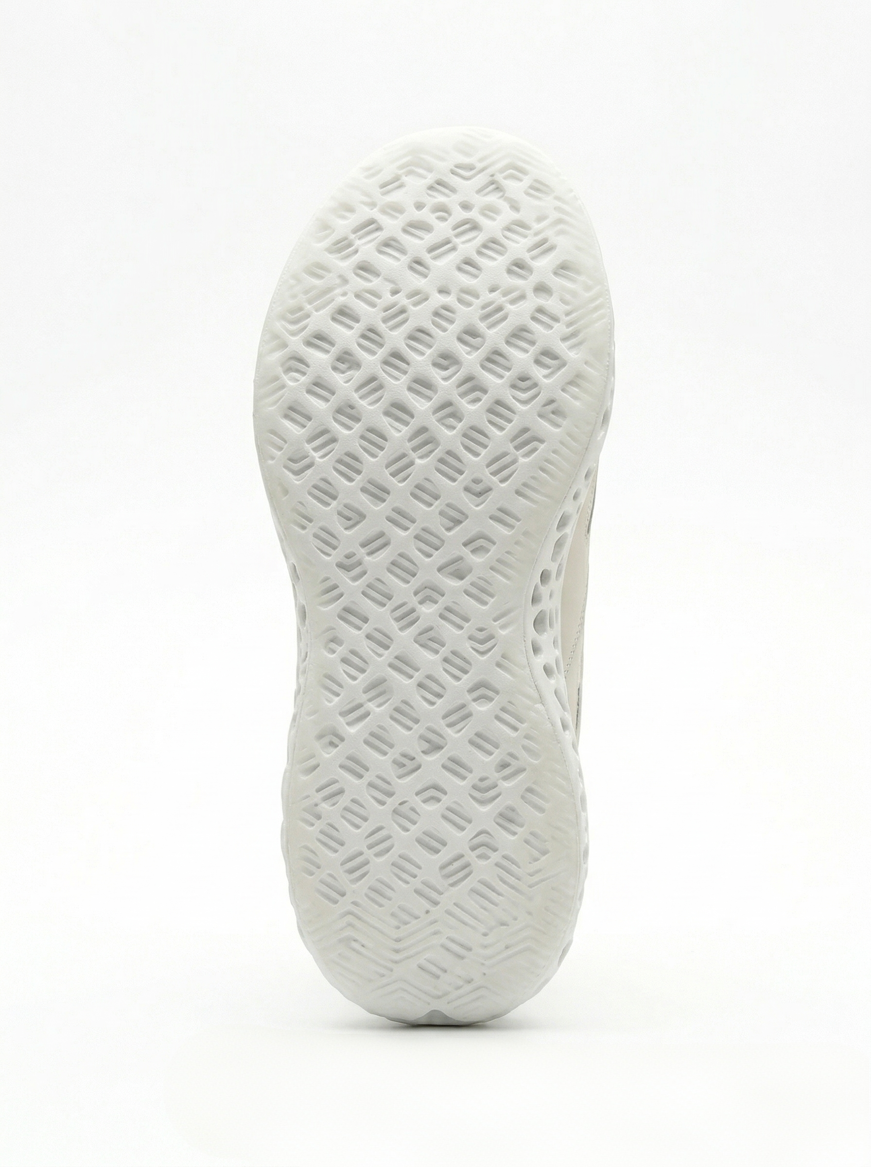 Beige and white 3D-printed leather sneaker outsole view