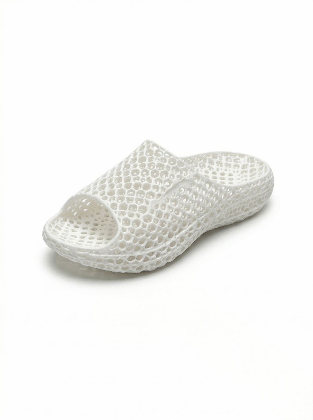 White one-piece SLS 3D-printed TPU slide three-quarter view