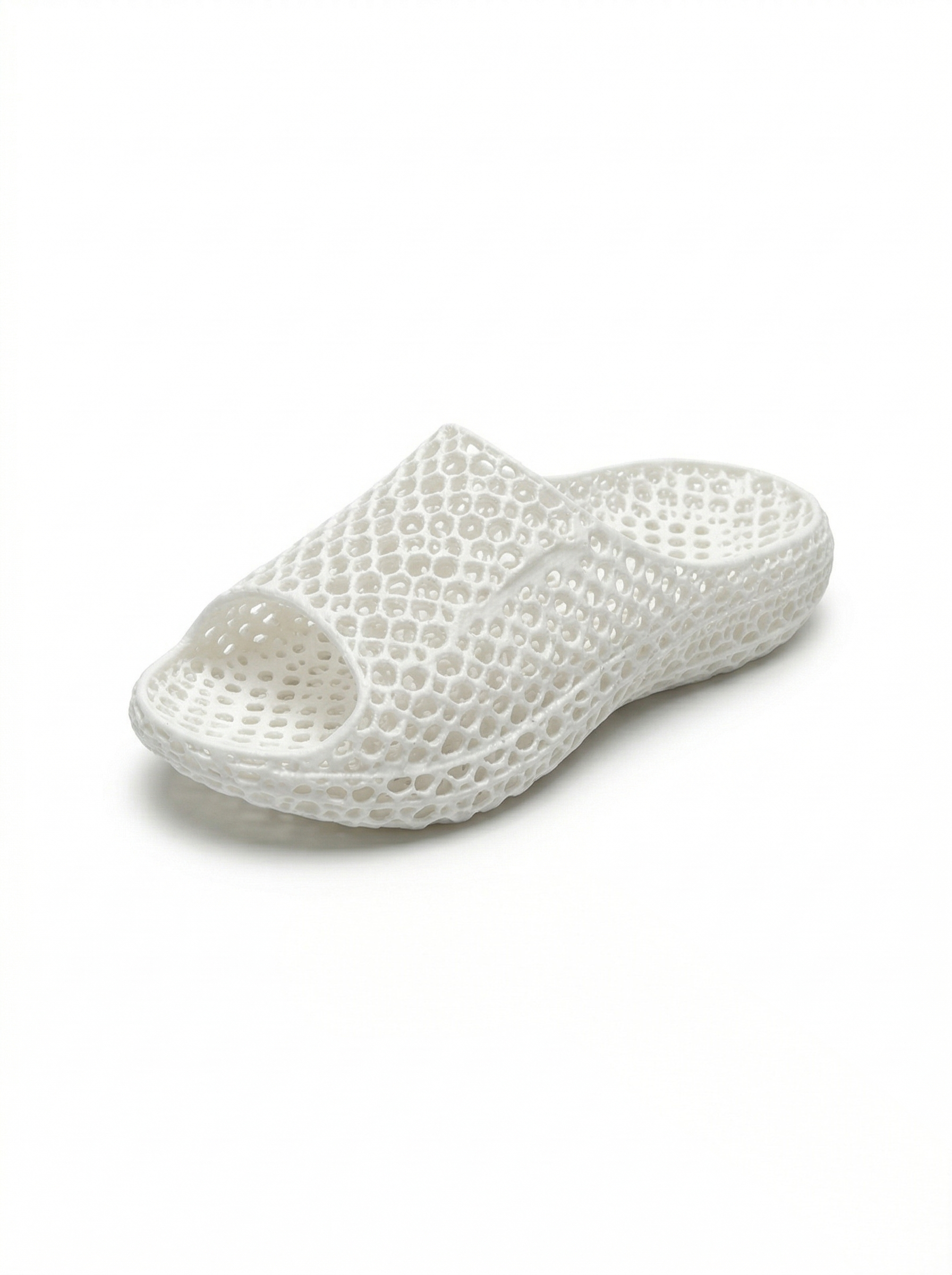 White one-piece SLS 3D-printed TPU slide three-quarter view