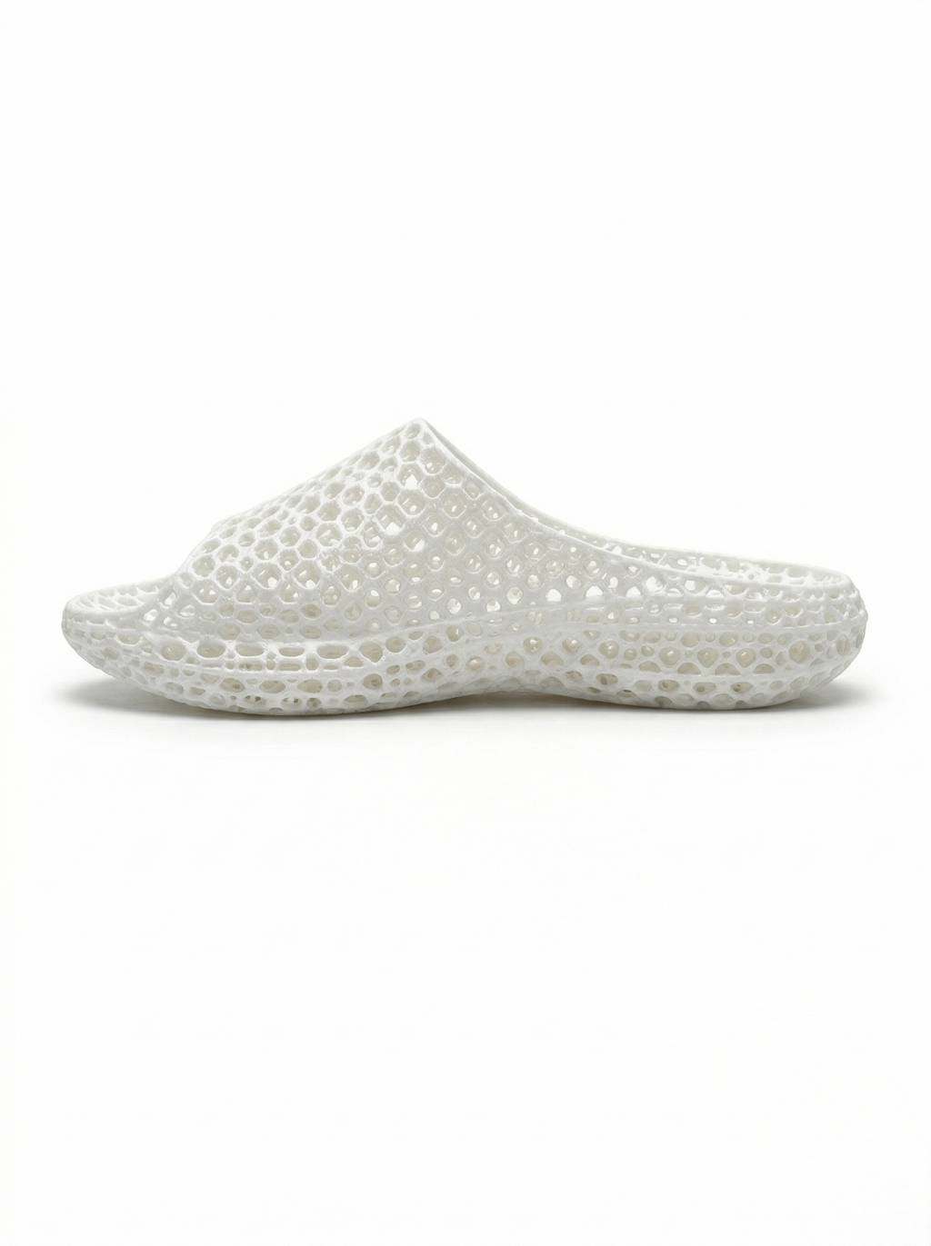 White one-piece SLS 3D-printed TPU slide reverse side view