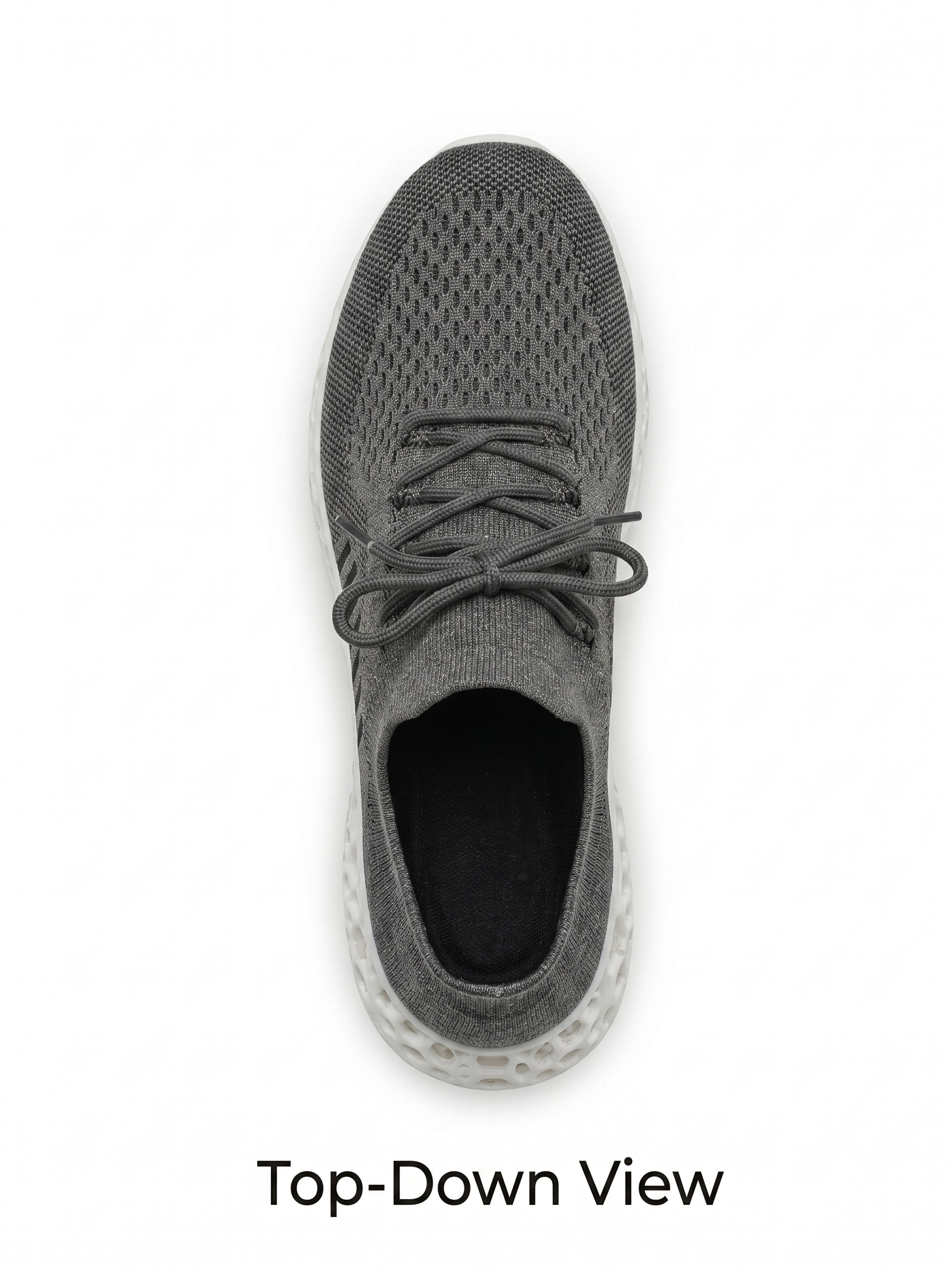 Black gray and white 3D-printed knit sneaker top view
