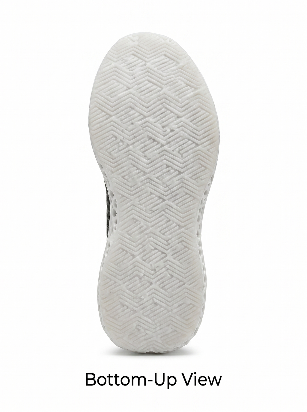 Black gray and white 3D-printed knit sneaker outsole view
