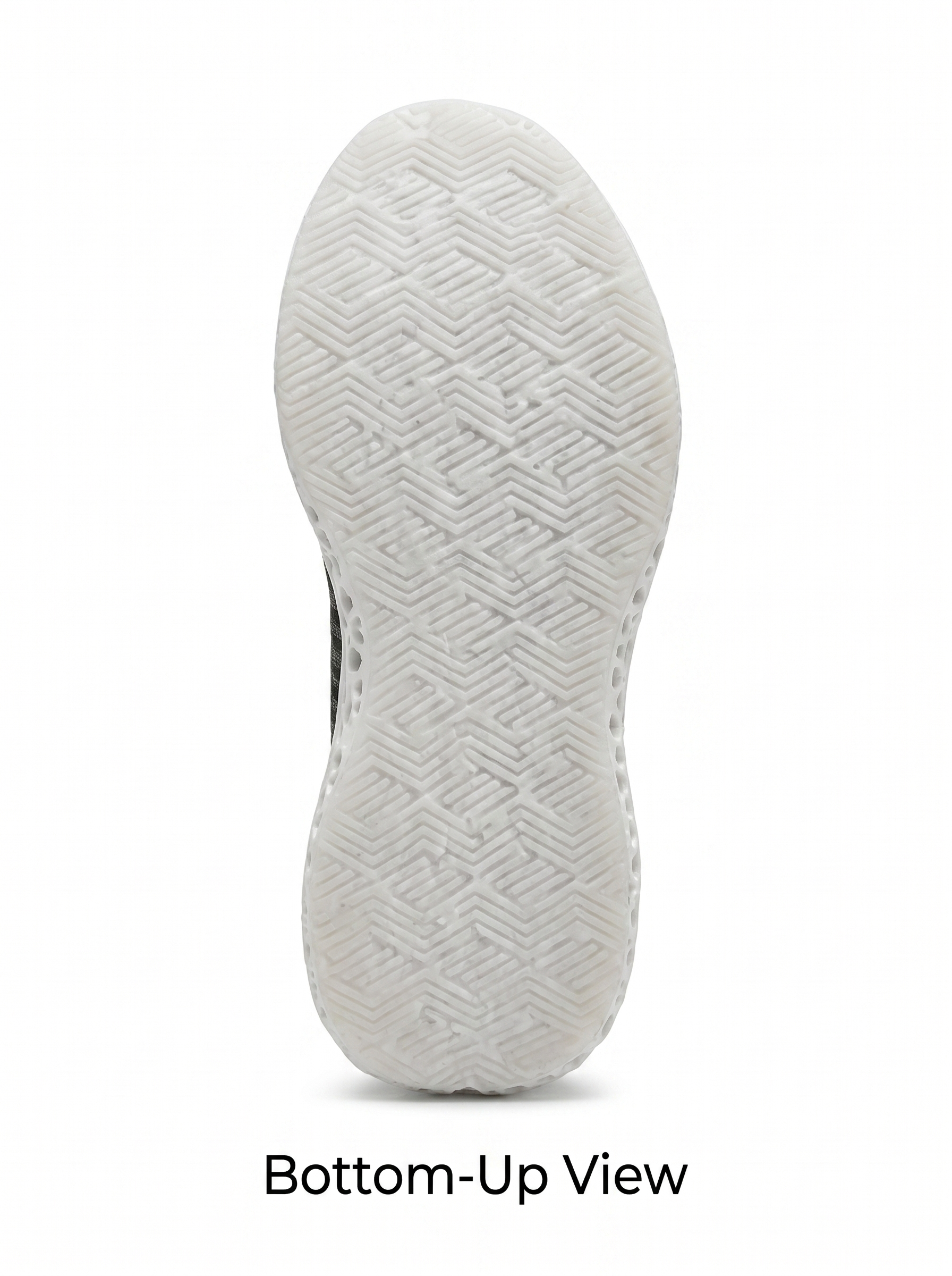 Black gray and white 3D-printed knit sneaker outsole view