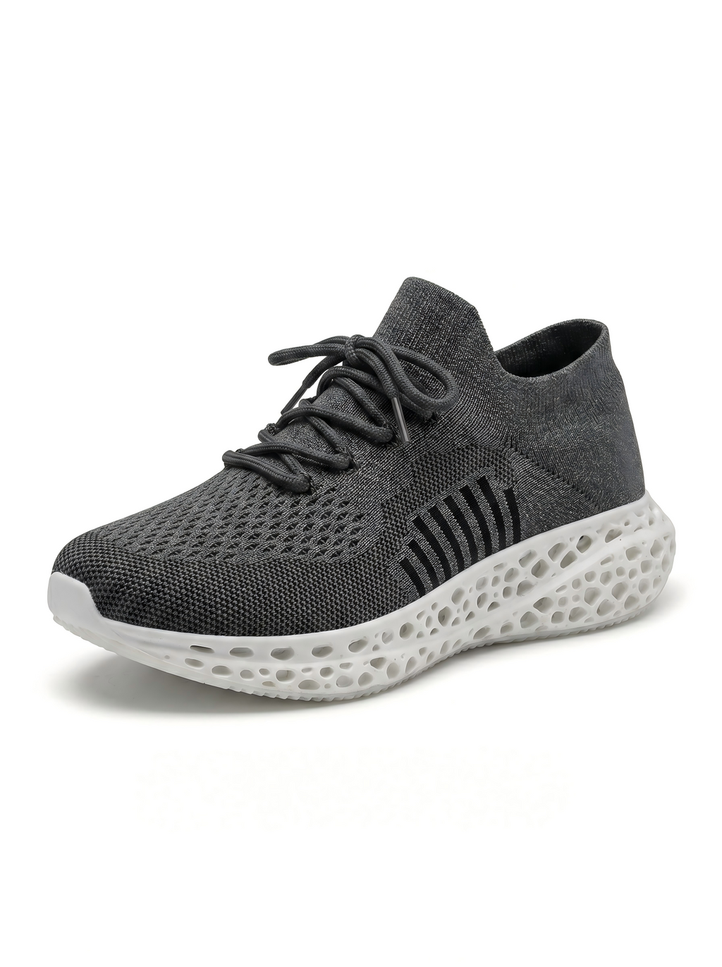 P004 black gray and white 3D-printed knit sneaker detail asset 45
