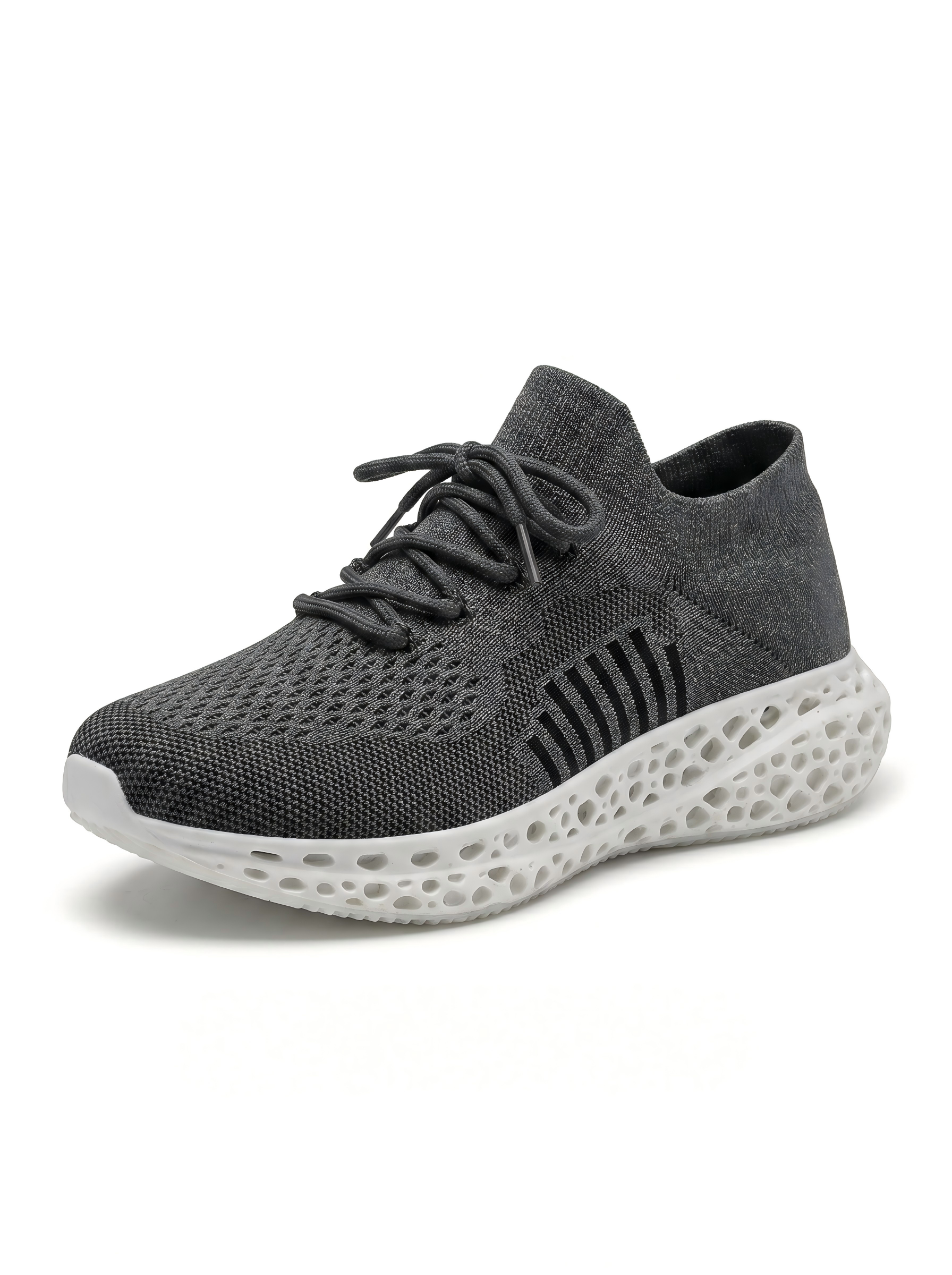 P004 black gray and white 3D-printed knit sneaker detail asset 45
